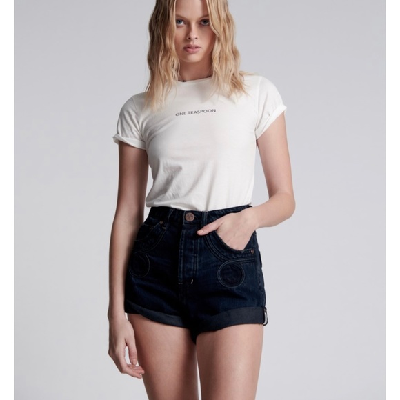 ONE TEASPOON FOX BLACK LE LOOP BANDITS HIGH WAIST DENIM SHORTS - Picture 2 of 7